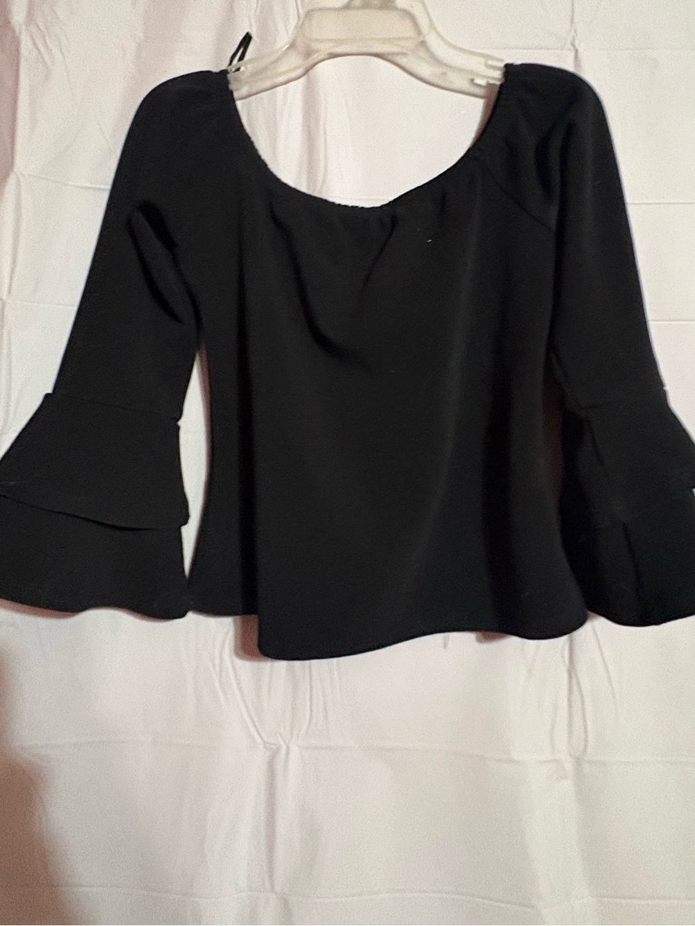 a'gaci Black Scoop Neck Top with Layered Bell Sleeves